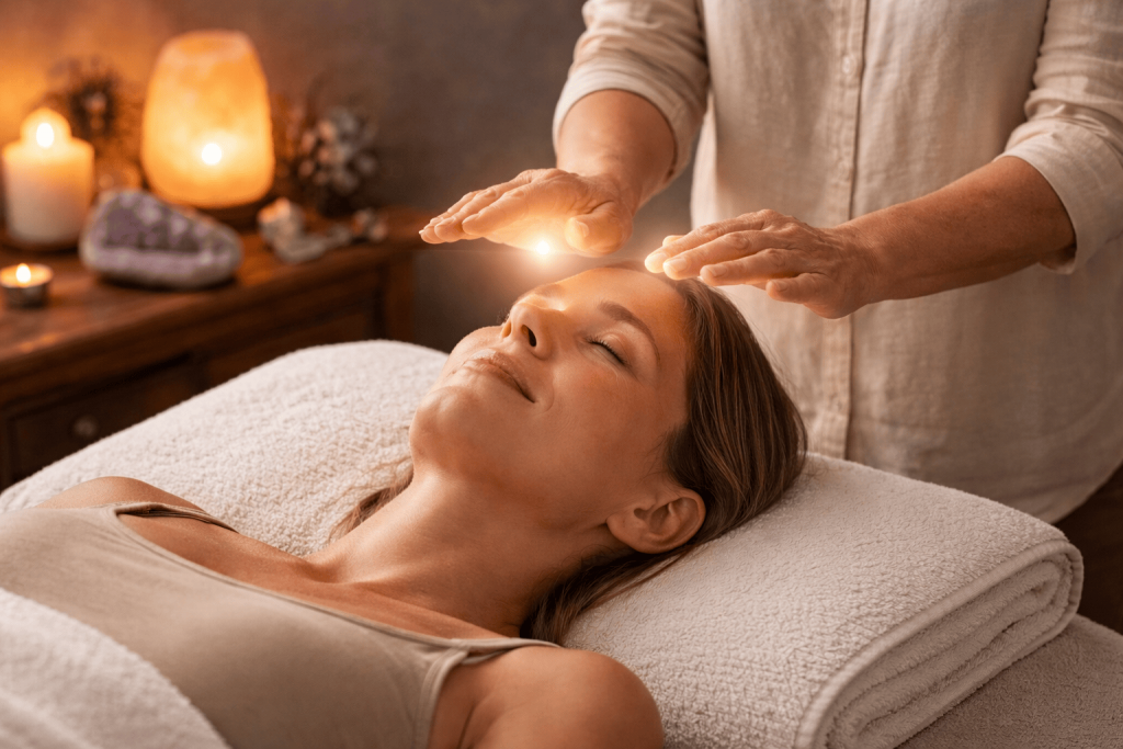 une personne bénéficiant d’une séance avec un magnétiseur