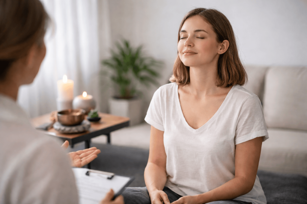 une personne pendant une thérapie sophrologie