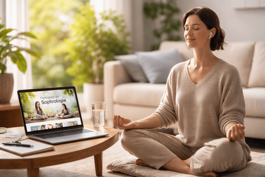 une personne pratiquant la sophrologie à distance