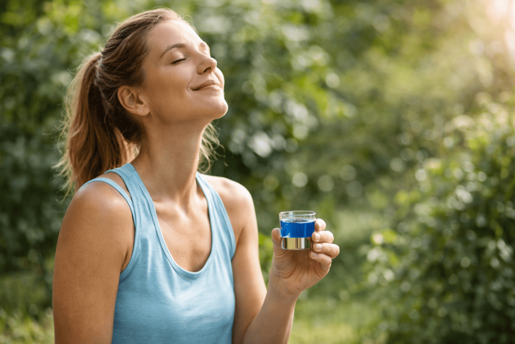 une personne profitant des bienfaits de la phycocyanine