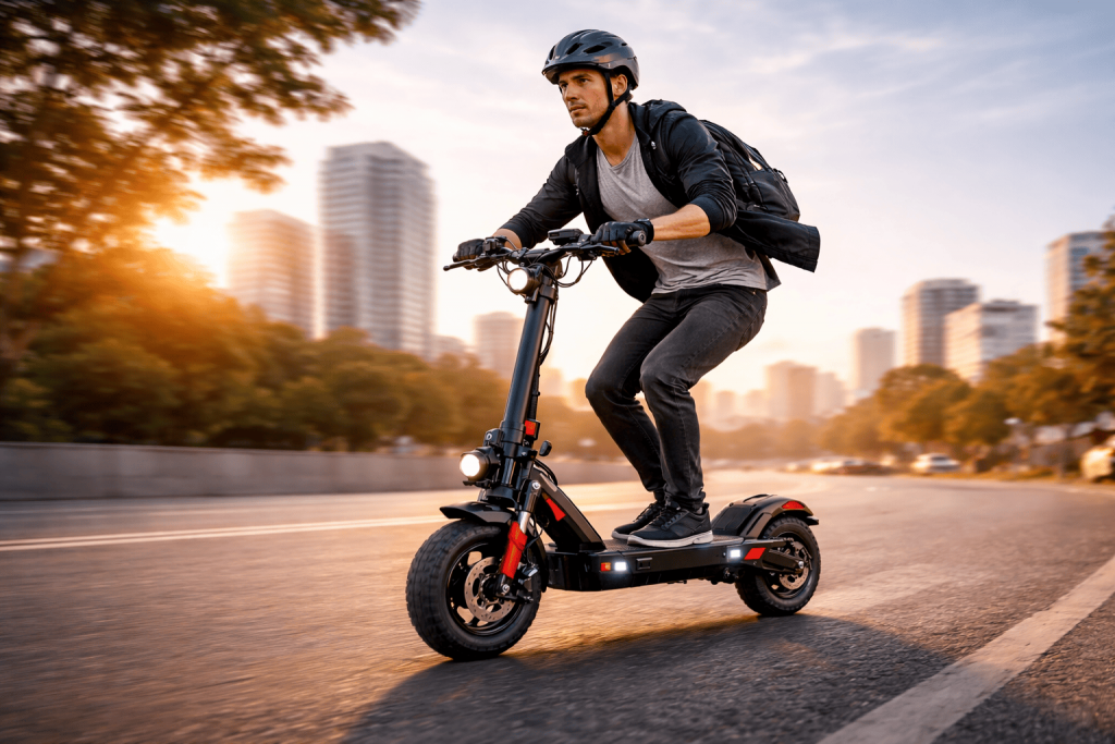 une personne utilisant une trottinette électrique puissante