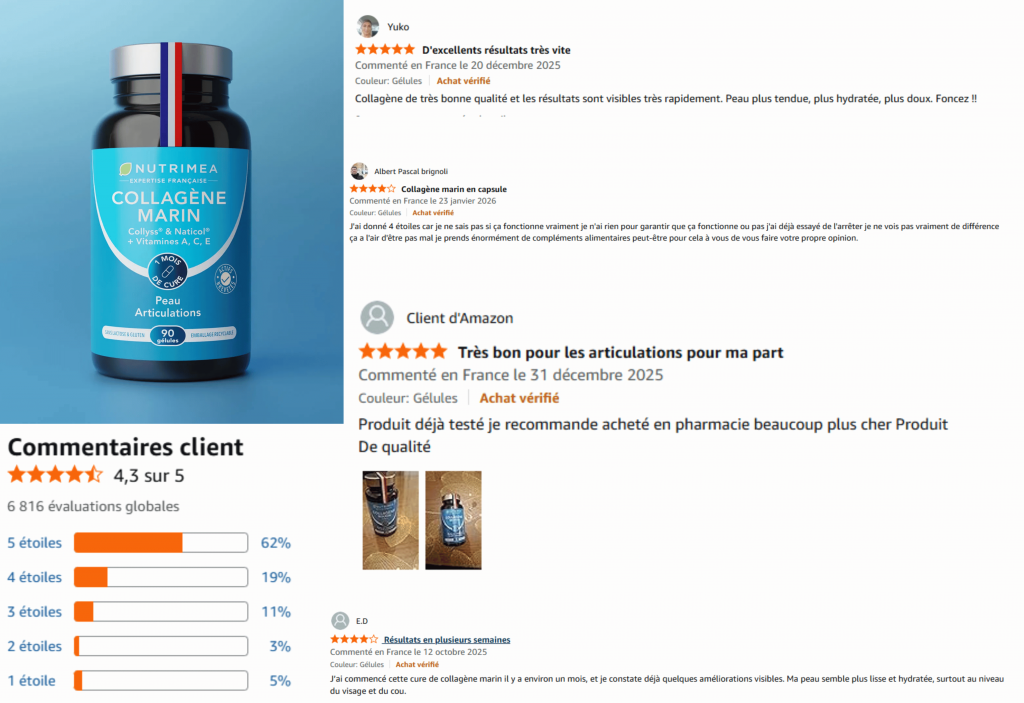 avis des clients sur collagène marin nutrimea