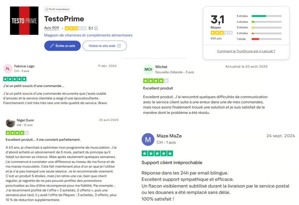 avis des clients sur la marque testo prime