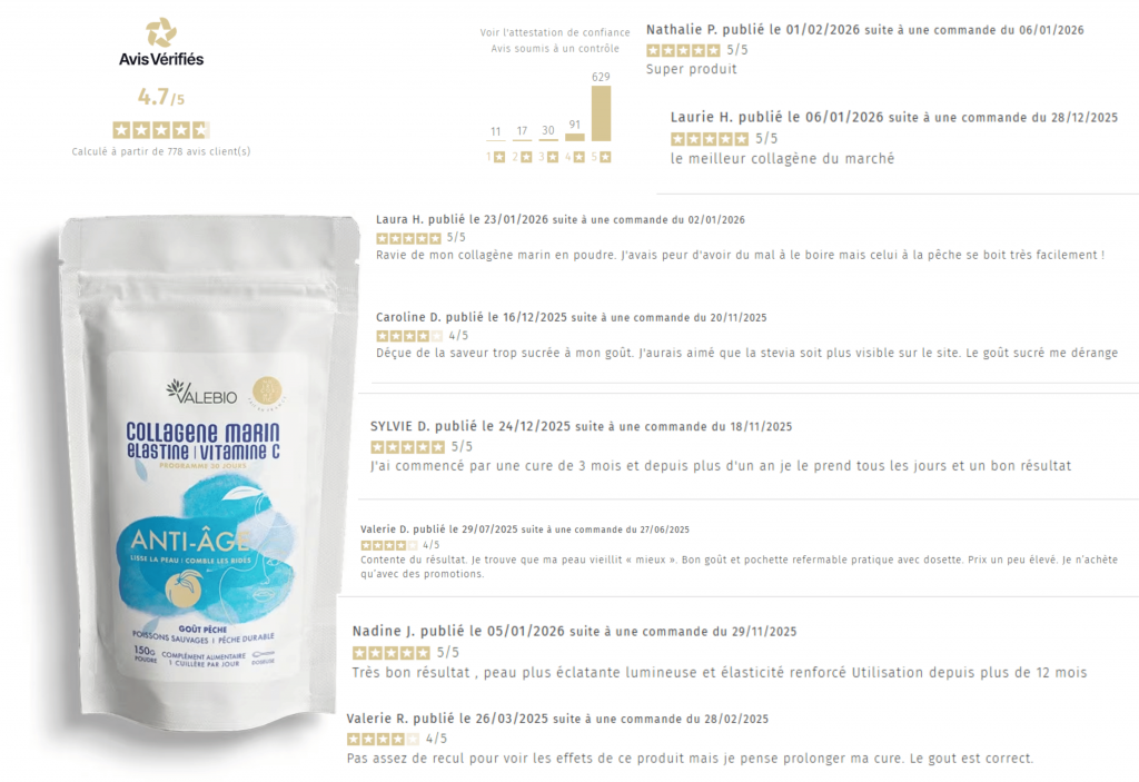 avis des clients sur le collagène marin valebio