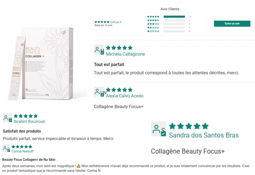 avis des clients sur le collagène nuskin