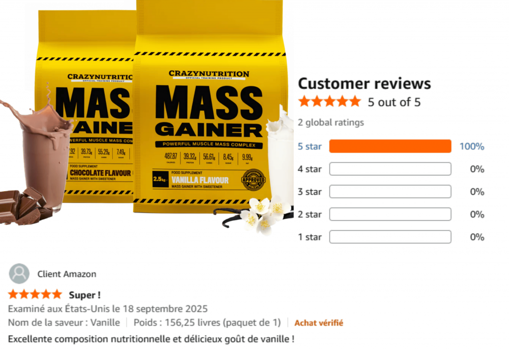 avis des clients sur mass gainer crazyNutrition
