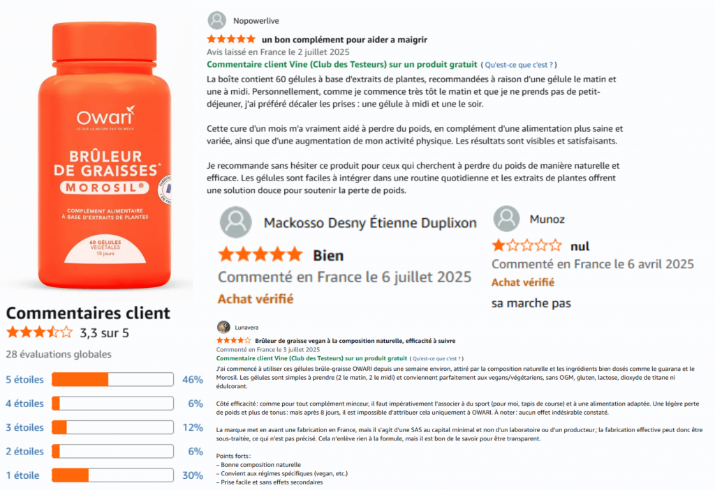 avis des clients sur owari bruleur de graisse