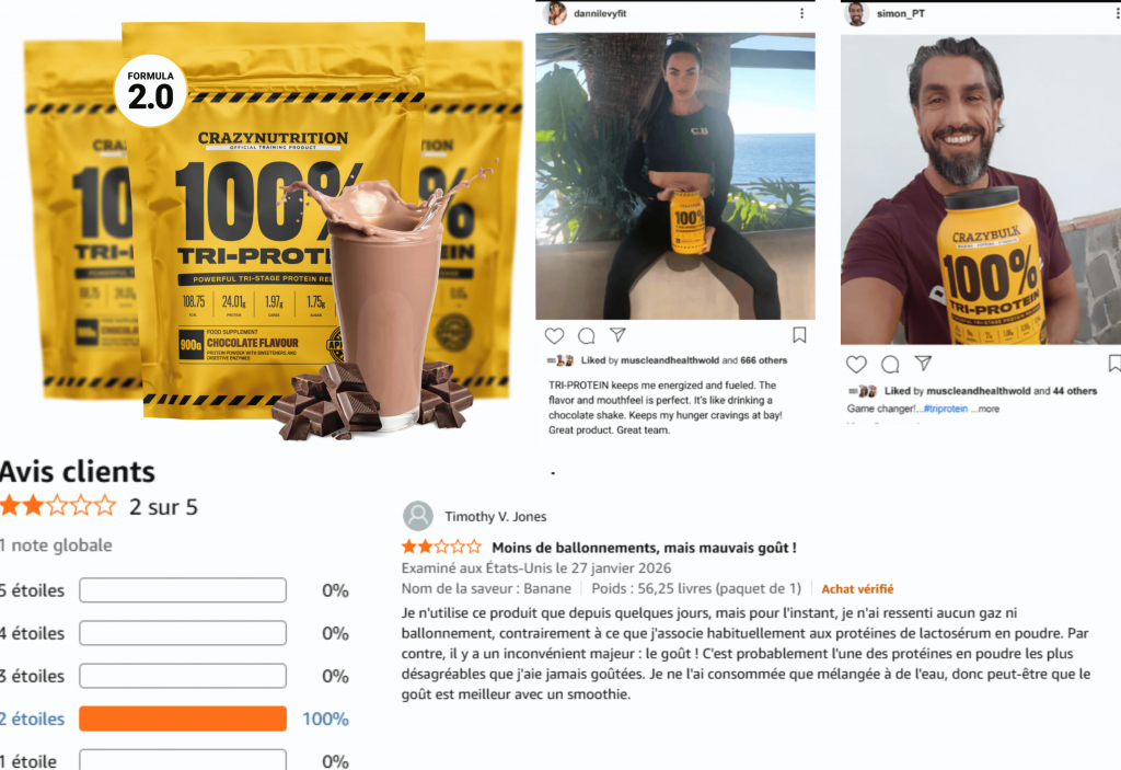 avis des clients sur tri-protein crazyNutrition