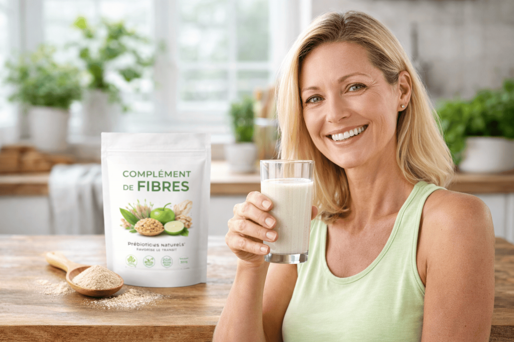 une personne prenant du complément alimentaire fibre