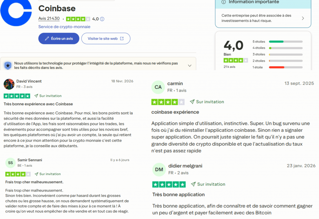 avis des clients sur coinbase