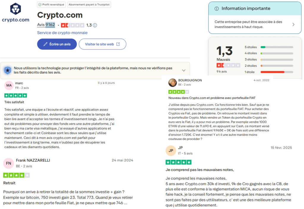 avis des clients sur crypto.com