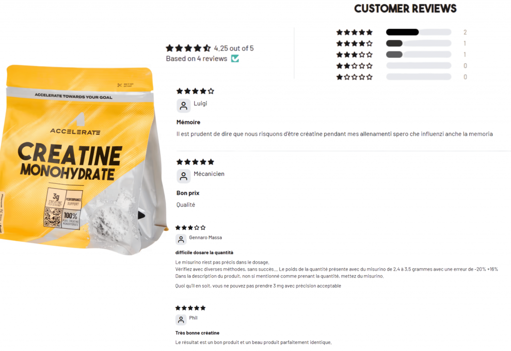 avis des clients sur la créatine action_