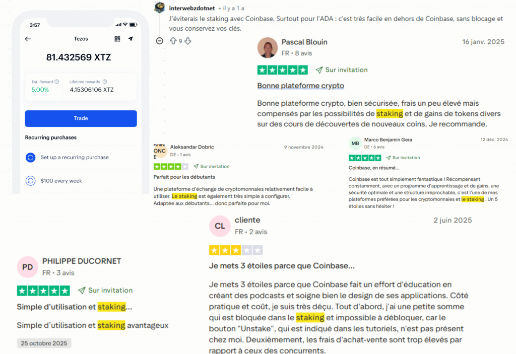 avis des clients sur le staking coinbase